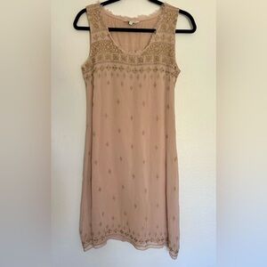 Sundance Peach and Gold Embroidered Sleeveless Overlay Dress Size X-Small